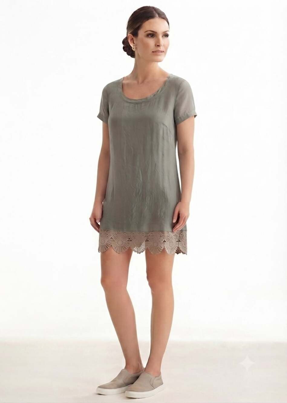 Vicolo Italy Silk Blend Lace Hem Tunic Top Size S